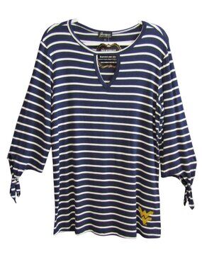 West Virginia Mountaineers Womens L Top Blue White Stripe Gameday Couture New